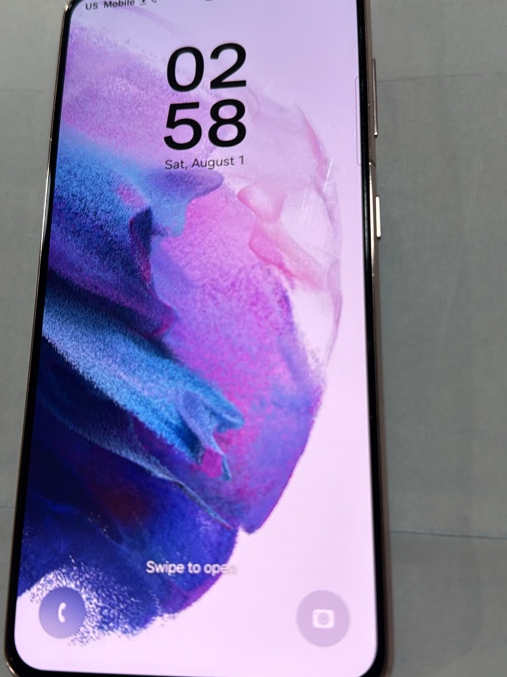Samsung Smartphone with Pink and Blue Gradient Display